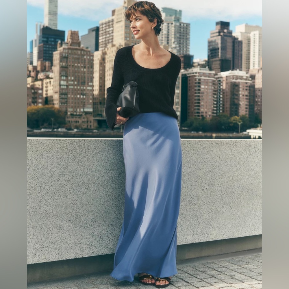 Ann Taylor Satin Bias Midi Slip Skirt 826206 Sateen